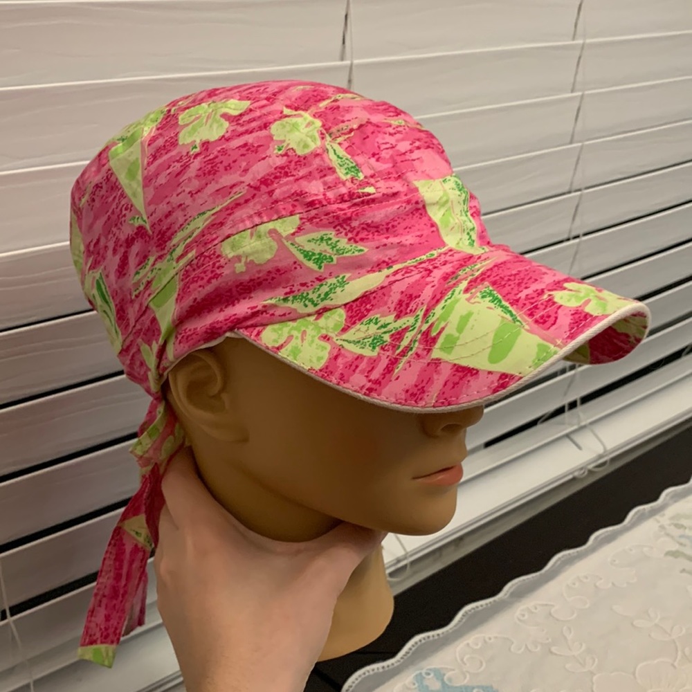 Bright Floral Pink and Green Colored Cap with Adjustable Tie in the Back